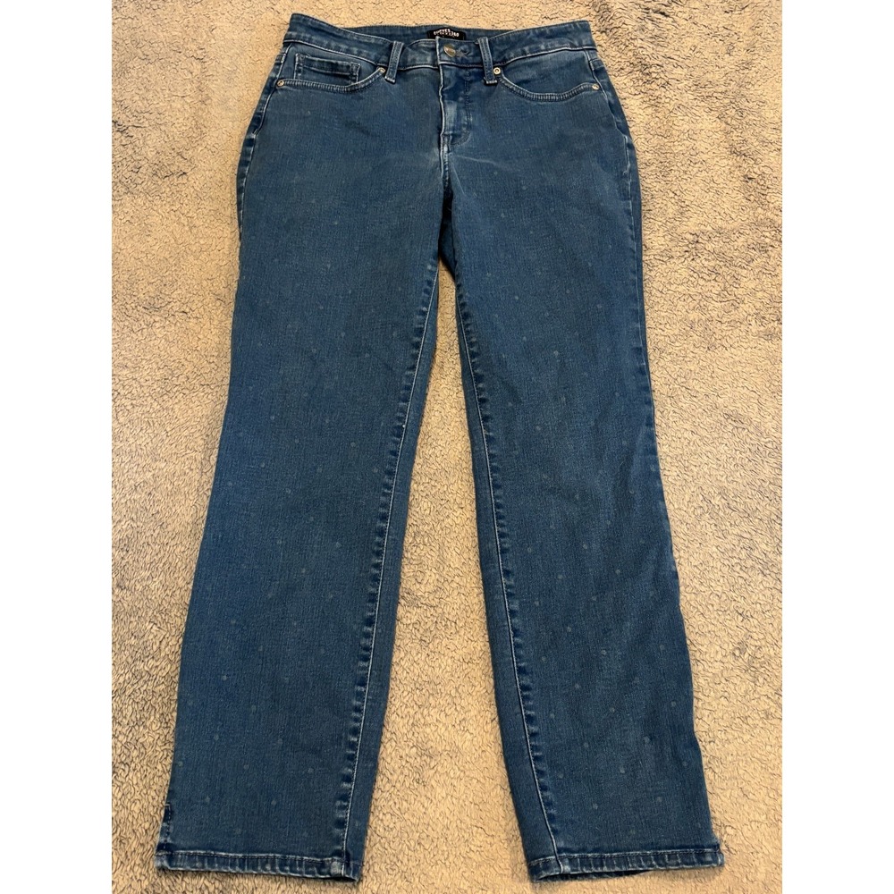 NYDJ Curves 360 Jeans Womens 4 Beachside Polka Dot Slim Straight Ankle Blue